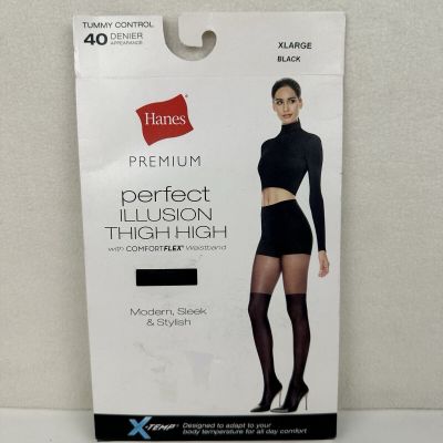 Hanes Pantyhose Tights Premium Perfect Illusion Thigh High Tummy Control Blk XL